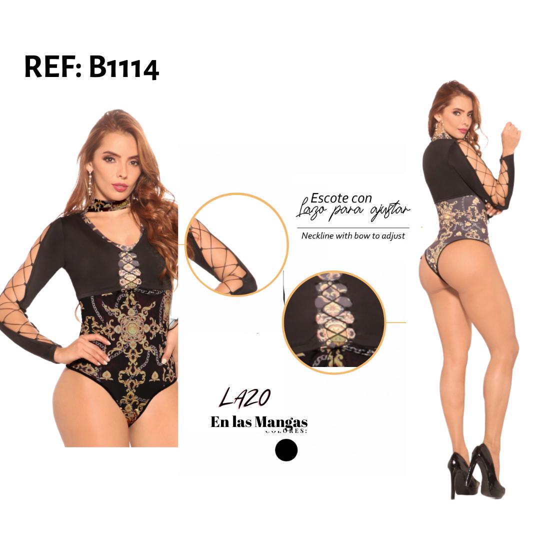 Body Reductor Colombiano con mangas largas en malla Color negro